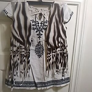 GAP Cream Tunic with Black Embroidery Brown Frill Vest Look